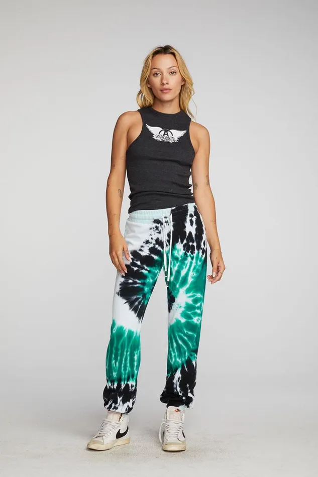 Womens Chaser Brand Bottoms Cotton Fleece Joggers With Rib And Shoestring Tie