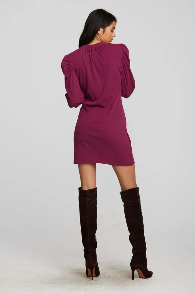 Womens Chaser Brand Dresses Recycled Vintage Rib Mini Dress With Deep V And Pearl Snaps