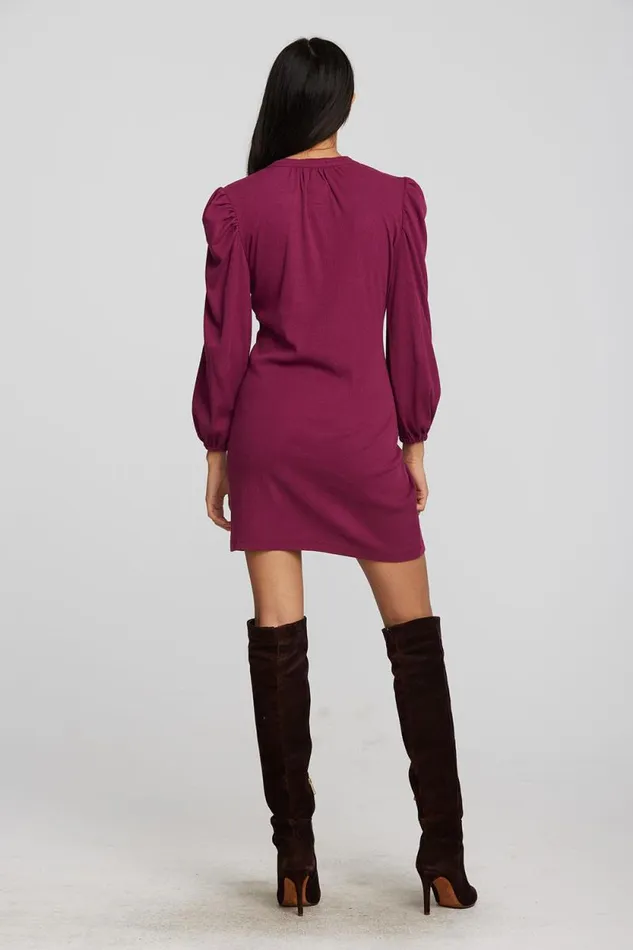 Womens Chaser Brand Dresses Recycled Vintage Rib Mini Dress With Deep V And Pearl Snaps