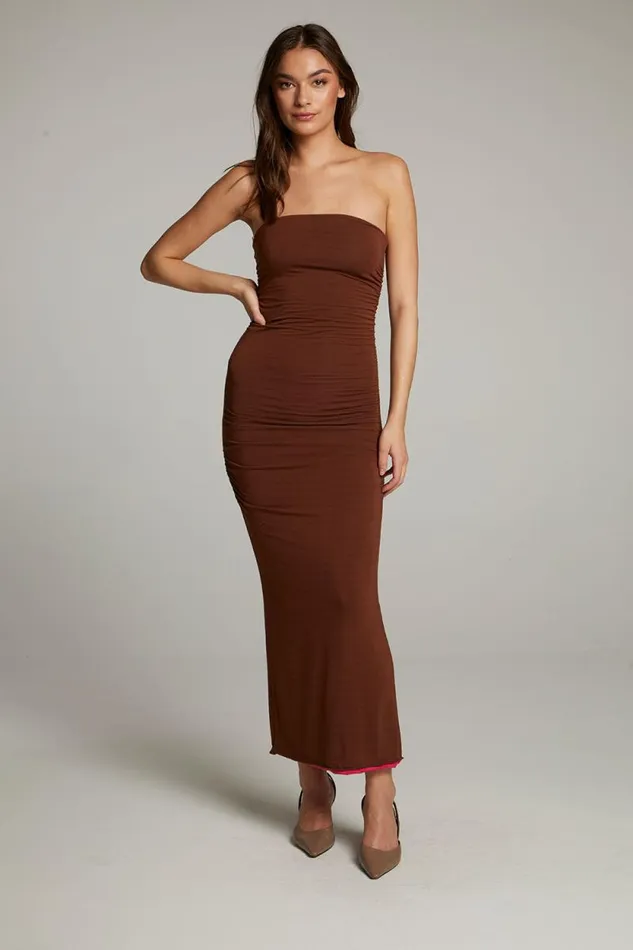 Womens Chaser Brand Loungewear Panama Coffee And Raspberry Reversible Midi Dress