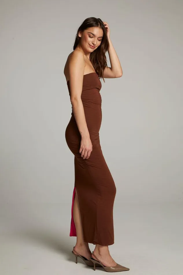 Womens Chaser Brand Loungewear Panama Coffee And Raspberry Reversible Midi Dress