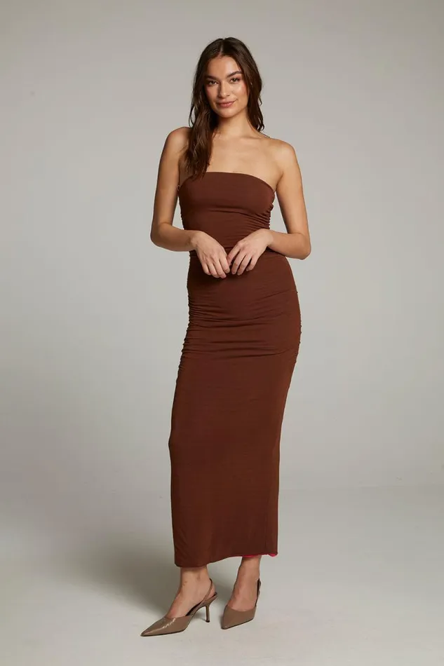 Womens Chaser Brand Loungewear Panama Coffee And Raspberry Reversible Midi Dress
