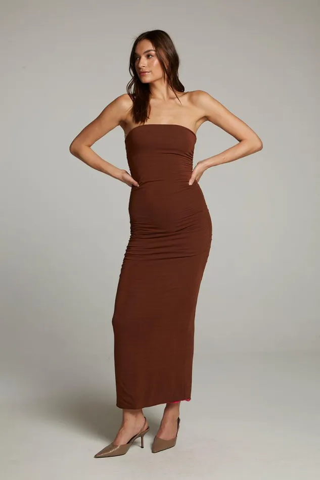 Womens Chaser Brand Loungewear Panama Coffee And Raspberry Reversible Midi Dress