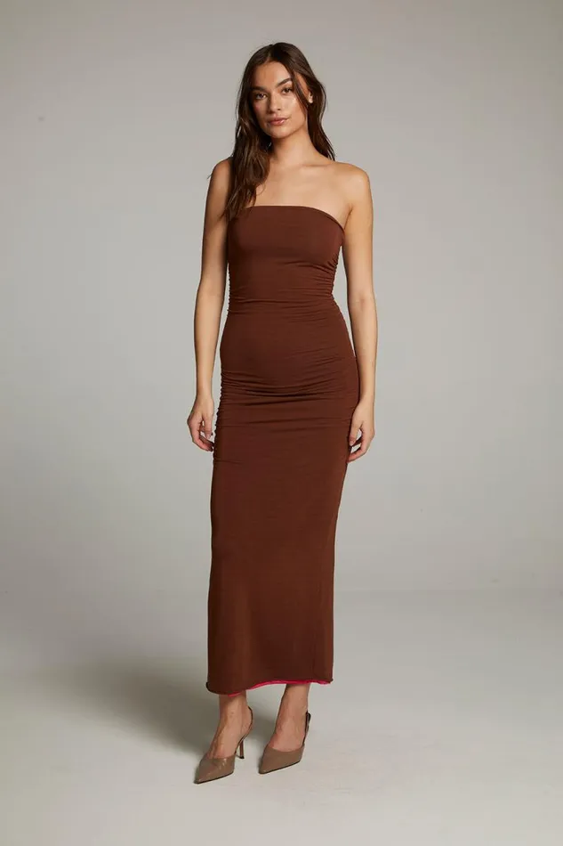 Womens Chaser Brand Loungewear Panama Coffee And Raspberry Reversible Midi Dress