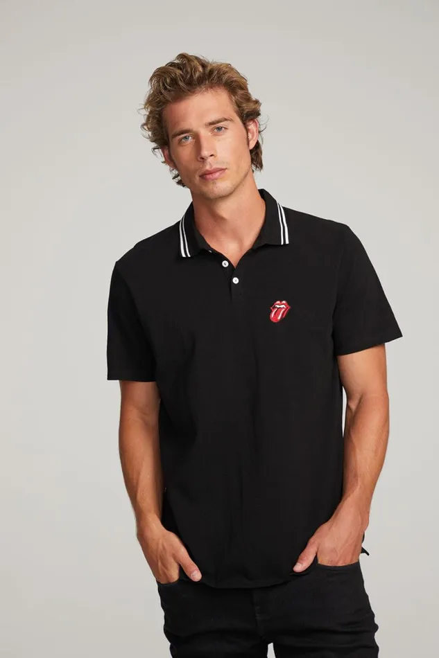 Womens Chaser Brand Music Rolling Stones Embroidered Logo Mens Polo Tee