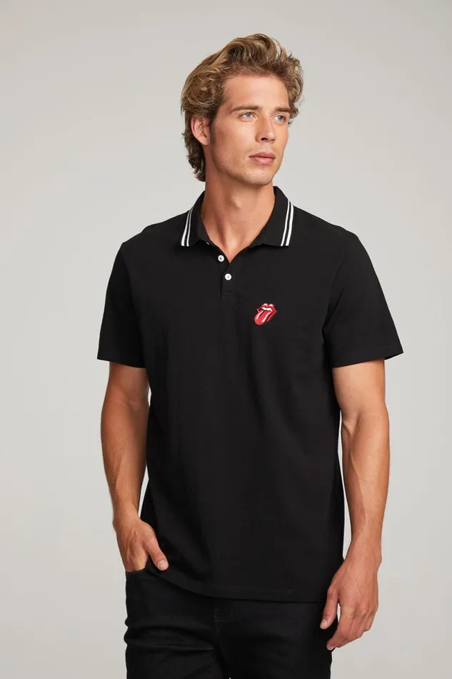 Womens Chaser Brand Music Rolling Stones Embroidered Logo Mens Polo Tee