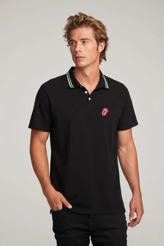 Womens Chaser Brand Music Rolling Stones Embroidered Logo Mens Polo Tee