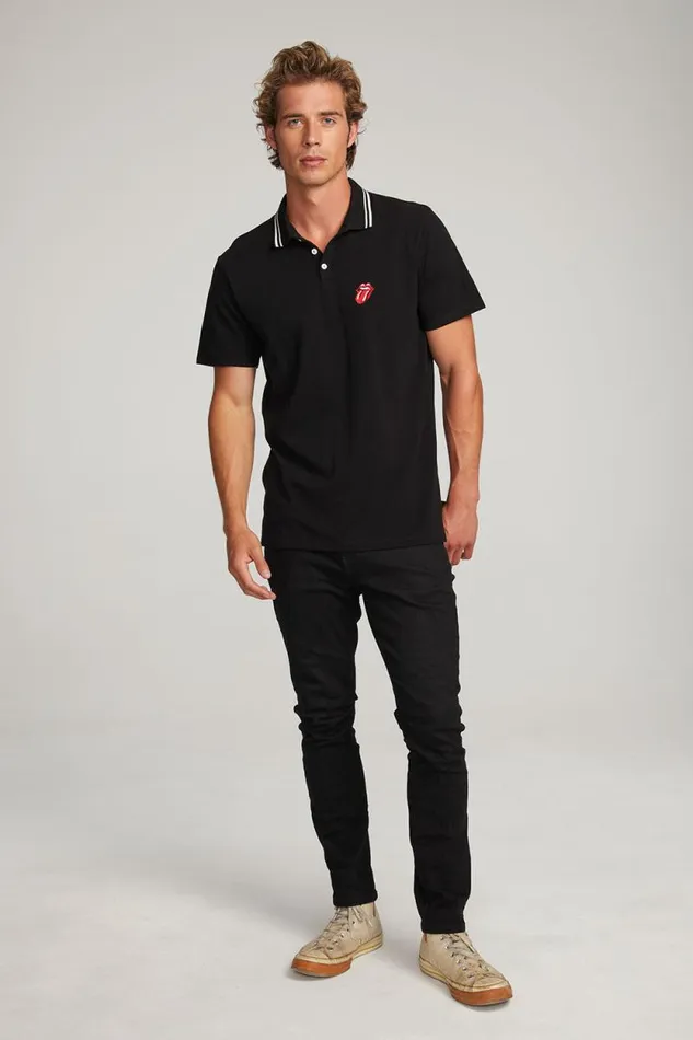 Womens Chaser Brand Music Rolling Stones Embroidered Logo Mens Polo Tee