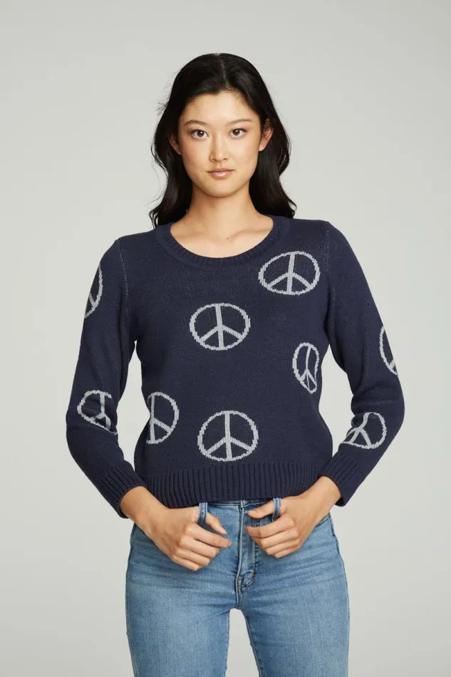 Womens Chaser Brand Tops 034All Over Peace034 Intarsia Sweater