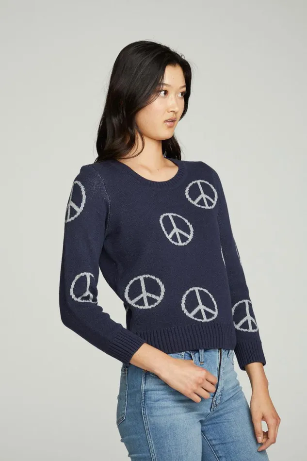 Womens Chaser Brand Tops 034All Over Peace034 Intarsia Sweater