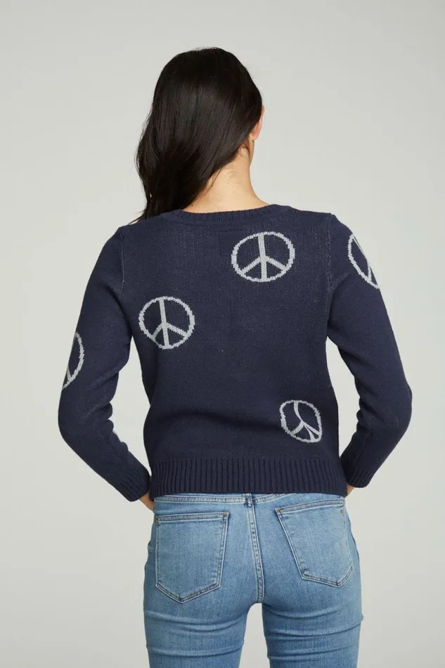 Womens Chaser Brand Tops 034All Over Peace034 Intarsia Sweater
