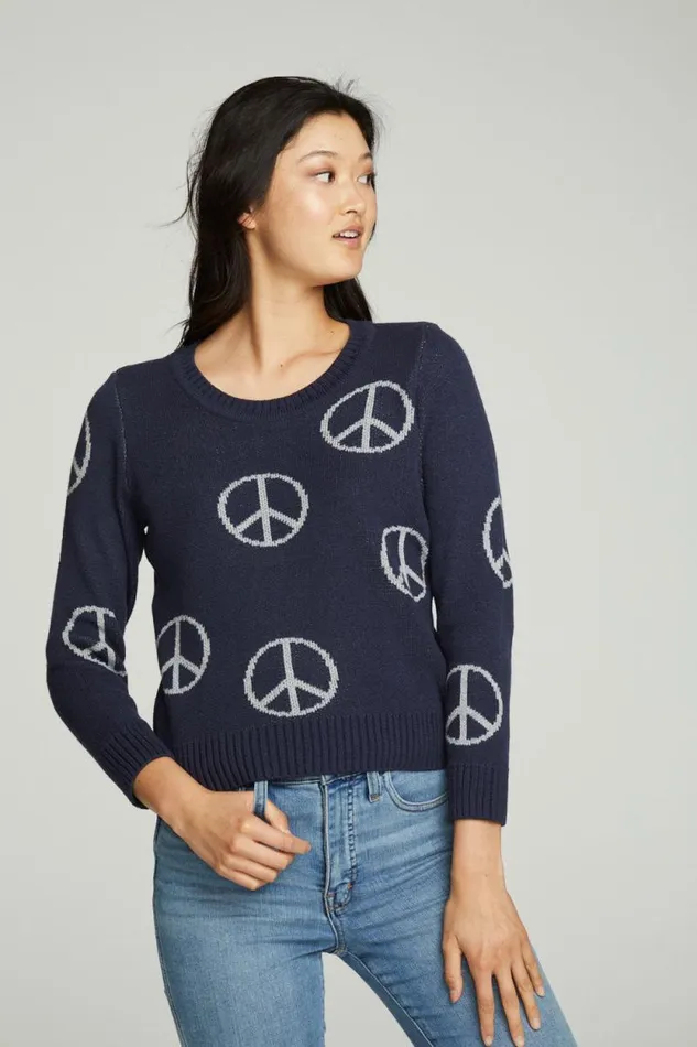 Womens Chaser Brand Tops 034All Over Peace034 Intarsia Sweater
