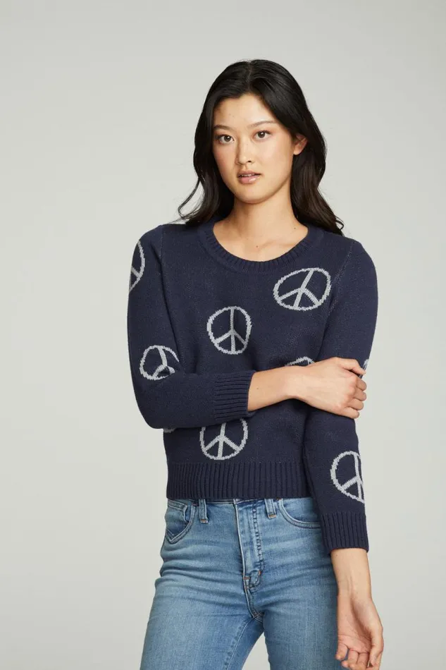 Womens Chaser Brand Tops 034All Over Peace034 Intarsia Sweater