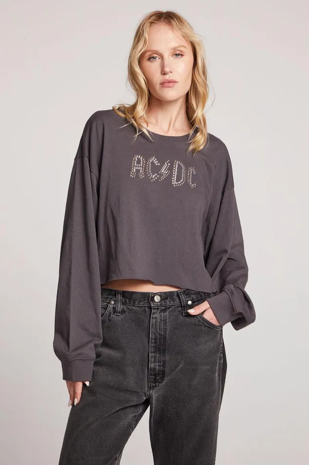 Womens Chaser Brand Tops ACDC Embellished Logo Long Sleeve