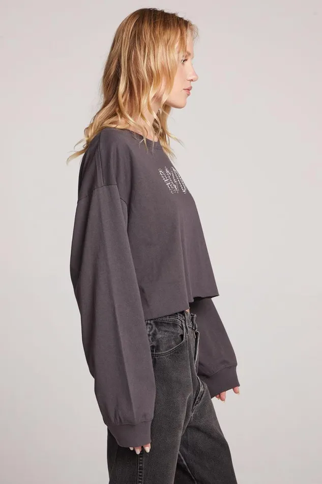 Womens Chaser Brand Tops ACDC Embellished Logo Long Sleeve