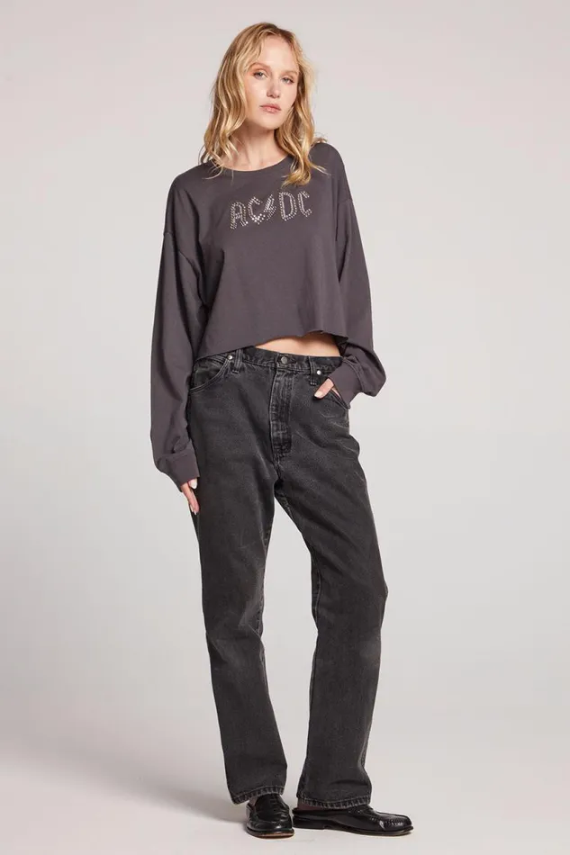 Womens Chaser Brand Tops ACDC Embellished Logo Long Sleeve