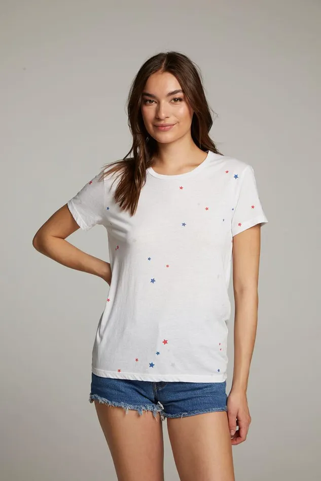 Womens Chaser Brand Tops Americana Stars Crew Neck Tee