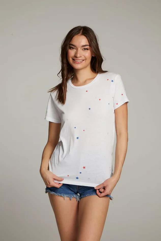Womens Chaser Brand Tops Americana Stars Crew Neck Tee