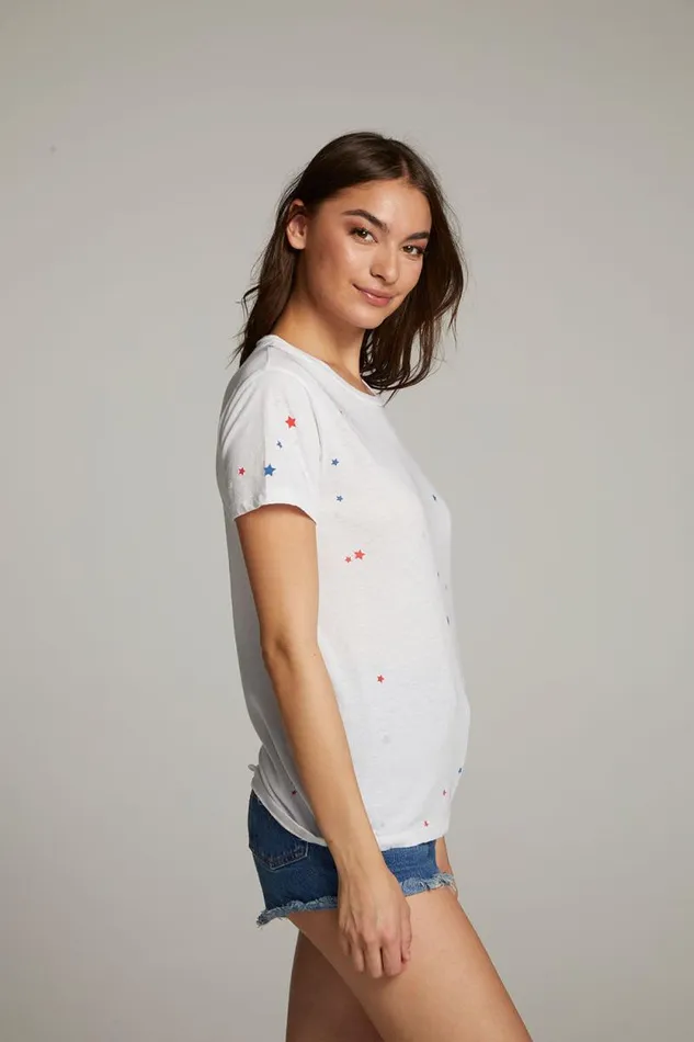 Womens Chaser Brand Tops Americana Stars Crew Neck Tee
