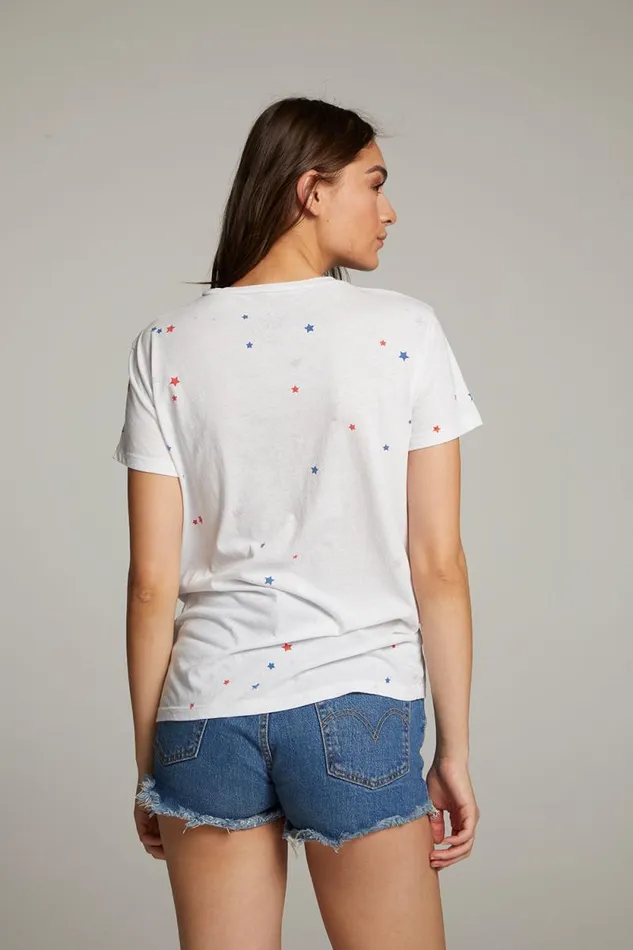 Womens Chaser Brand Tops Americana Stars Crew Neck Tee