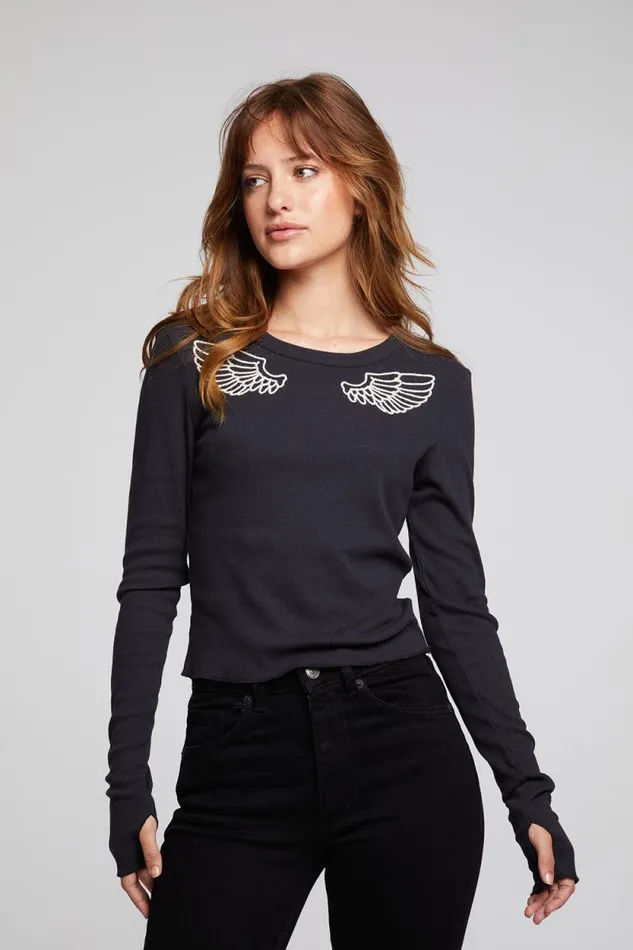 Womens Chaser Brand Tops Angel Wings Long Sleeve