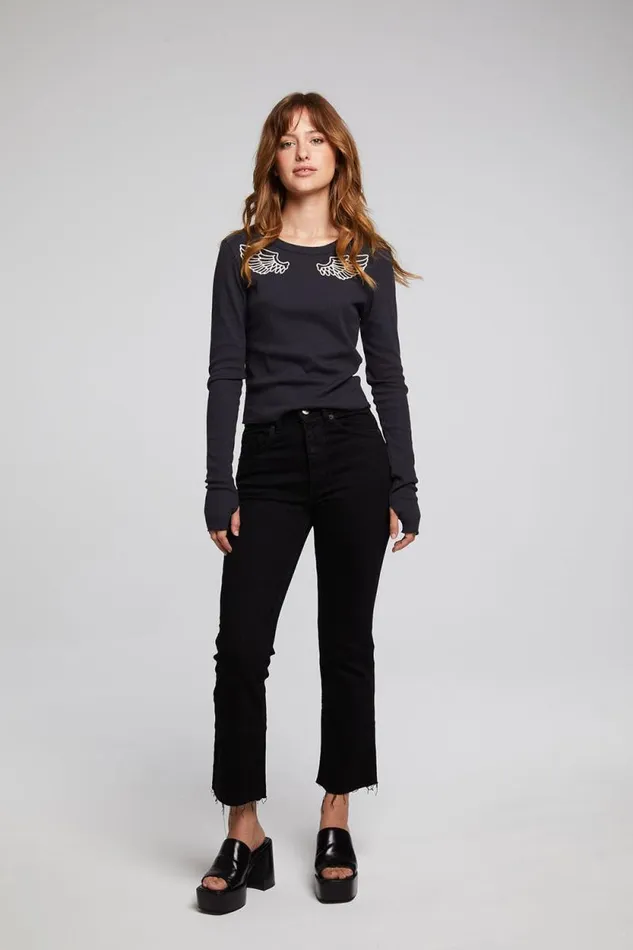 Womens Chaser Brand Tops Angel Wings Long Sleeve