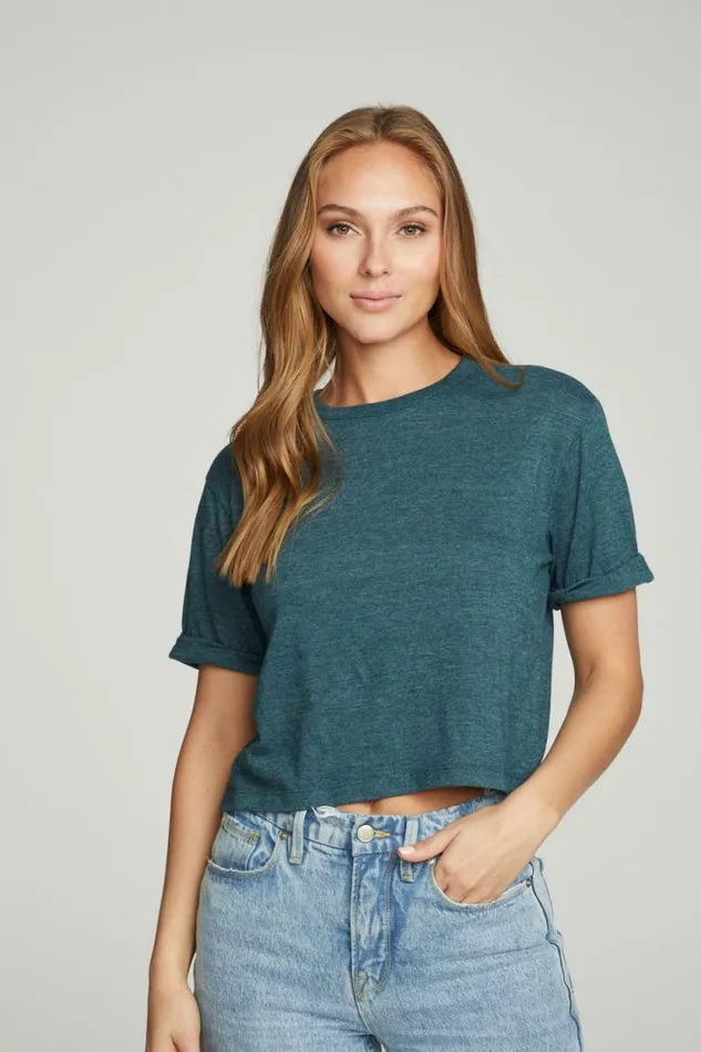 Womens Chaser Brand Tops Cropped Crew Neck Short Sleeve Tee