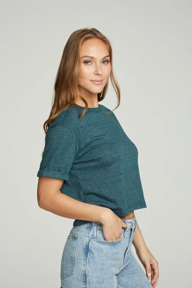 Womens Chaser Brand Tops Cropped Crew Neck Short Sleeve Tee