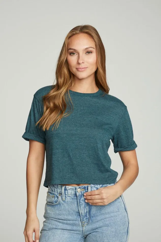 Womens Chaser Brand Tops Cropped Crew Neck Short Sleeve Tee