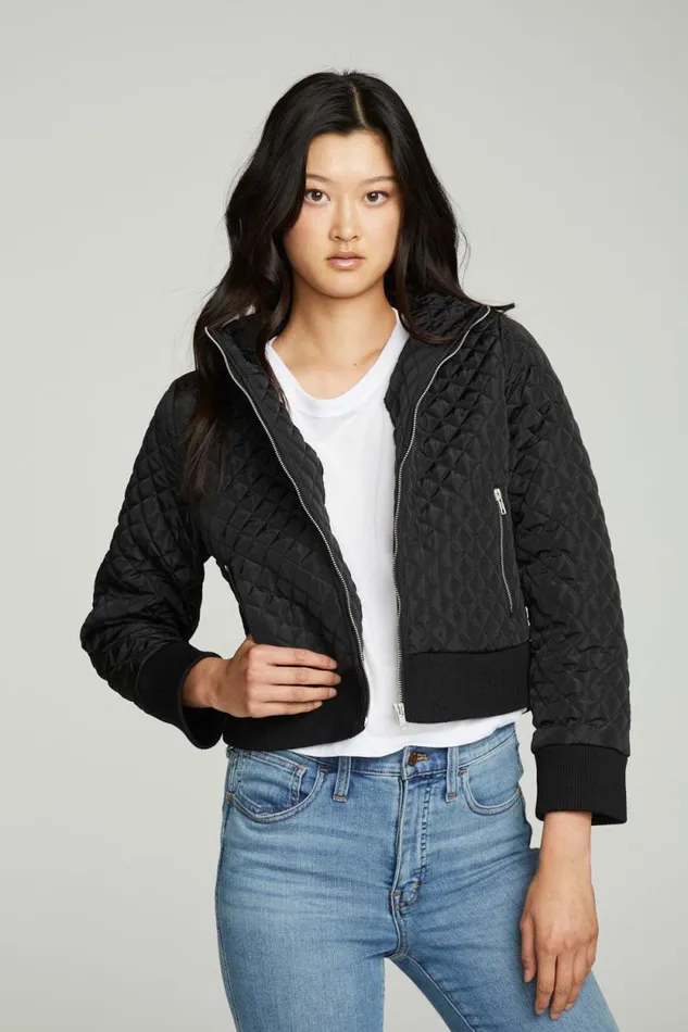 Womens Chaser Brand Tops Cropped Hooded Jacket With Rib