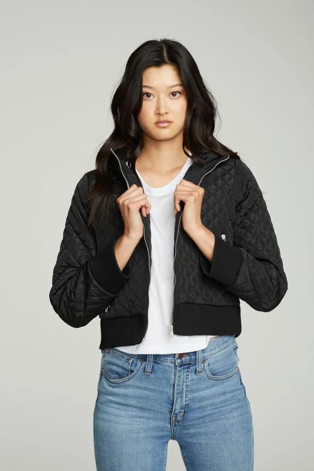 Womens Chaser Brand Tops Cropped Hooded Jacket With Rib