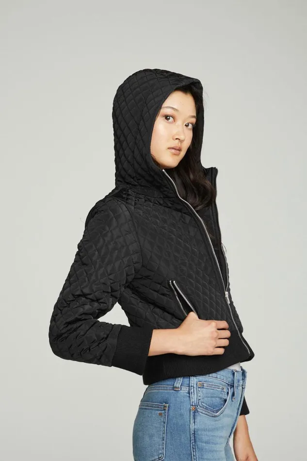 Womens Chaser Brand Tops Cropped Hooded Jacket With Rib