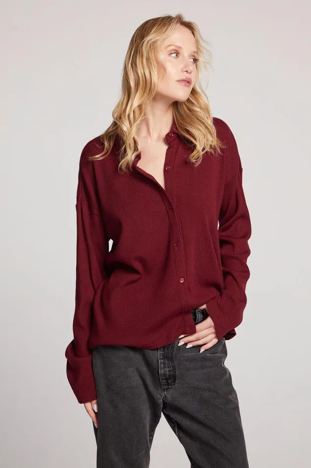 Womens Chaser Brand Tops Fenna Fig Button Down