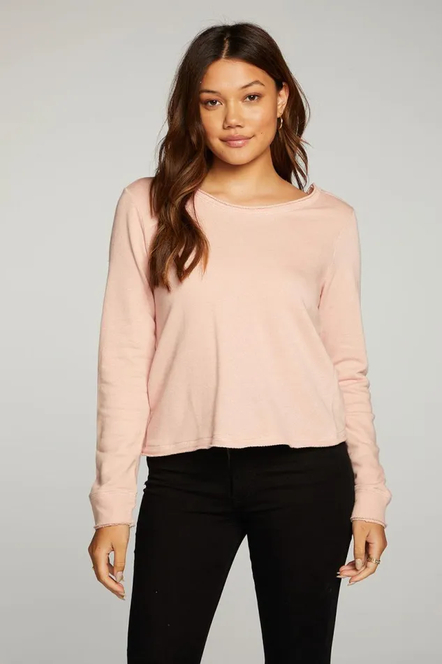 Womens Chaser Brand Tops Linen French Terry Long Sleeve Cross Back Pullover