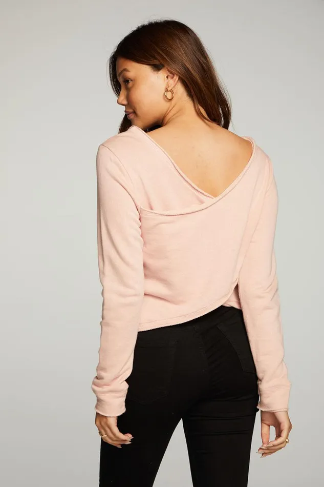 Womens Chaser Brand Tops Linen French Terry Long Sleeve Cross Back Pullover