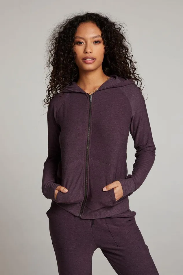 Womens Chaser Brand Tops Plum Perfect Long Sleeve Raglan Zip Up Hoodie