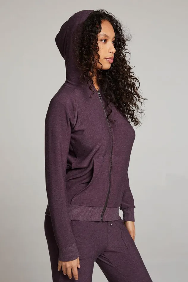 Womens Chaser Brand Tops Plum Perfect Long Sleeve Raglan Zip Up Hoodie