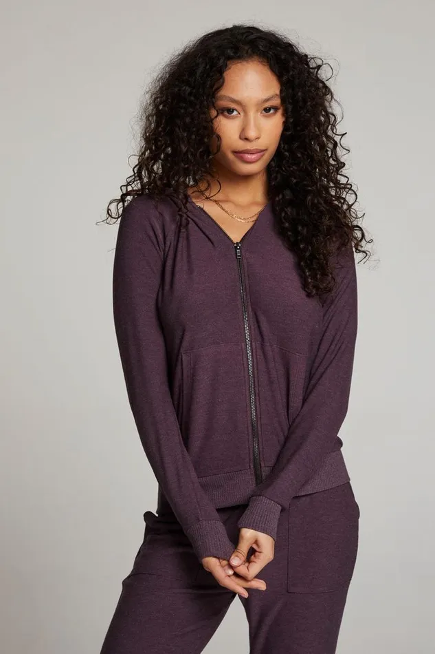 Womens Chaser Brand Tops Plum Perfect Long Sleeve Raglan Zip Up Hoodie