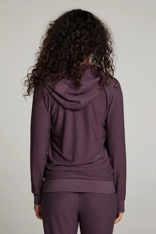 Womens Chaser Brand Tops Plum Perfect Long Sleeve Raglan Zip Up Hoodie
