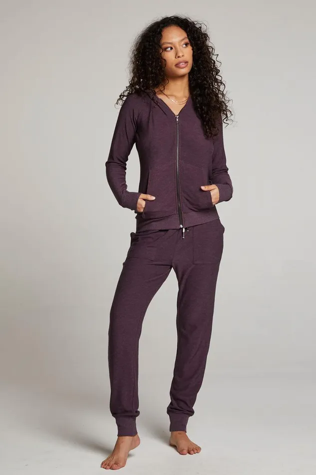 Womens Chaser Brand Tops Plum Perfect Long Sleeve Raglan Zip Up Hoodie