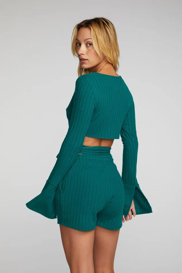 Womens Chaser Brand Tops Poor Boy Rib Long Sleeve Wrap Top