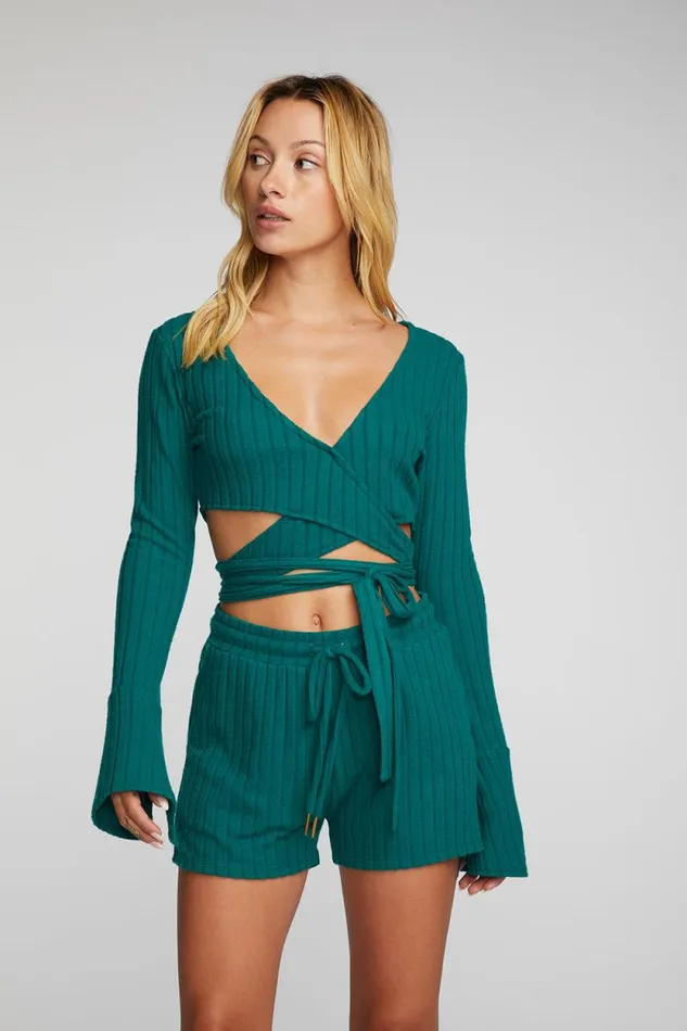 Womens Chaser Brand Tops Poor Boy Rib Long Sleeve Wrap Top
