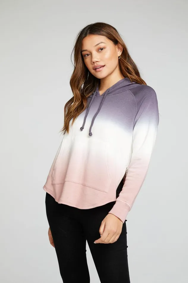 Womens Chaser Brand Tops Slub French Terry Long Sleeve Zip Side Shirttail Pullover Hoodie