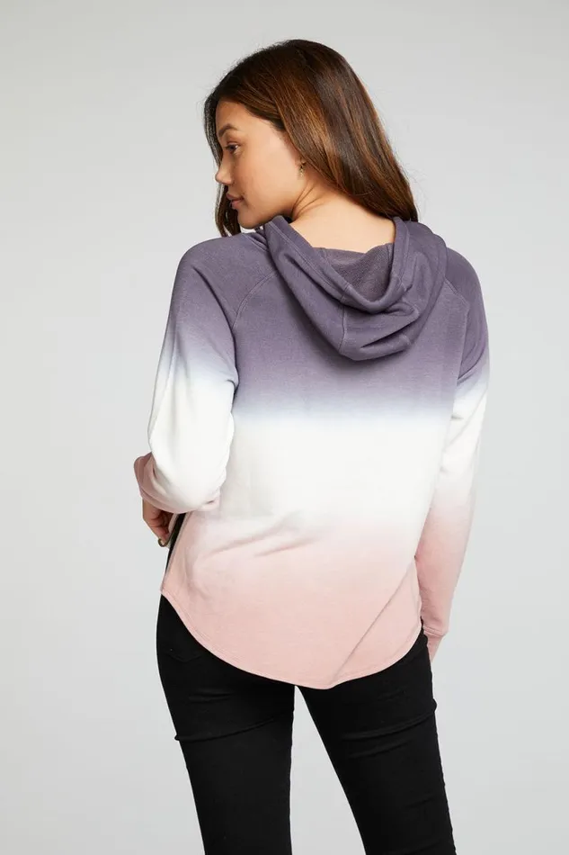 Womens Chaser Brand Tops Slub French Terry Long Sleeve Zip Side Shirttail Pullover Hoodie