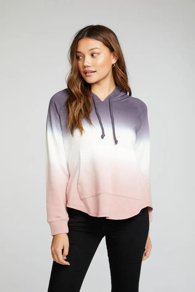 Womens Chaser Brand Tops Slub French Terry Long Sleeve Zip Side Shirttail Pullover Hoodie