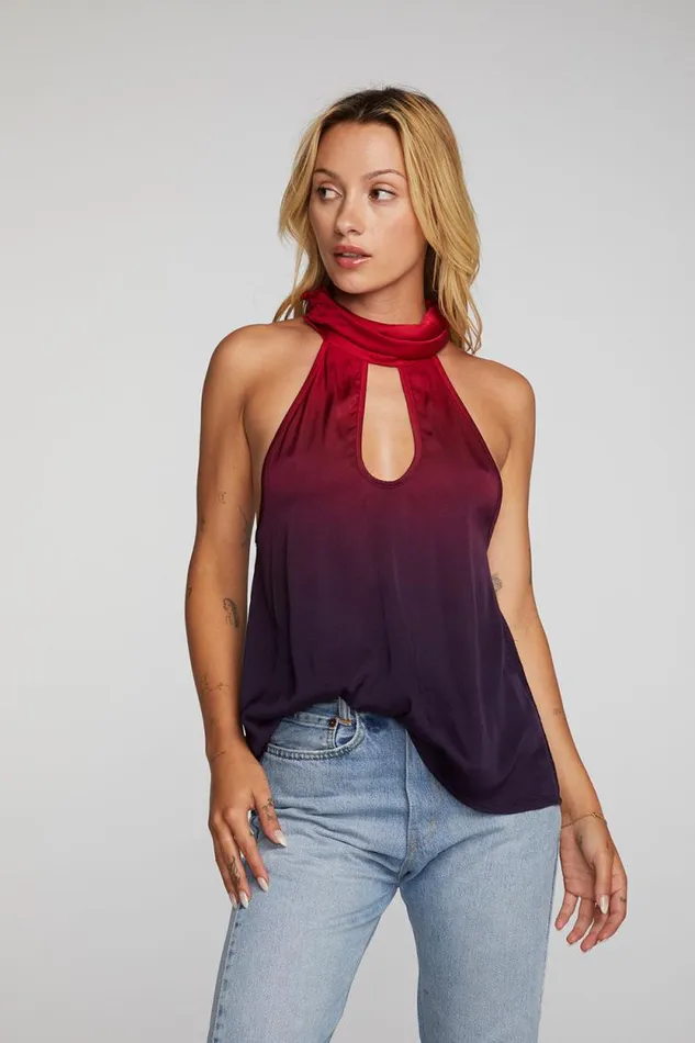 Womens Chaser Brand Tops Stretch Silky Woven Halter Top