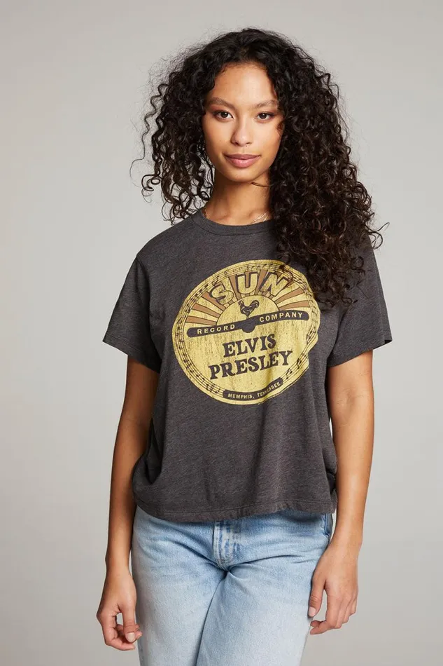 Womens Chaser Brand Tops Sun Records Elvis Vinyl Crewneck Tee