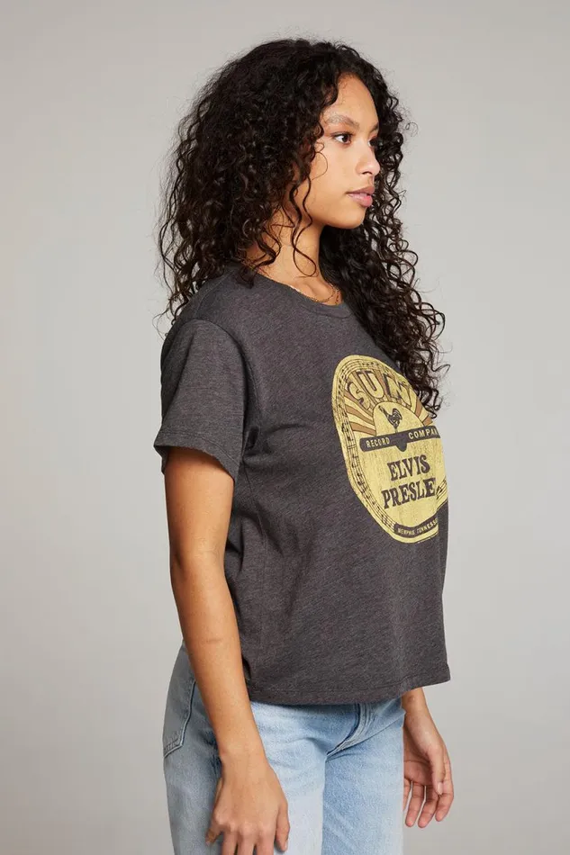 Womens Chaser Brand Tops Sun Records Elvis Vinyl Crewneck Tee
