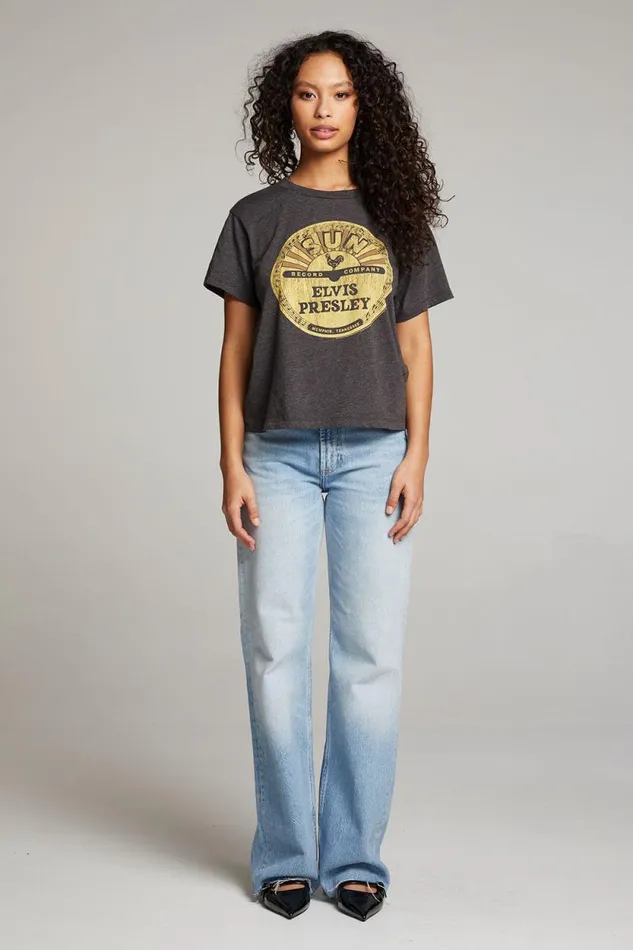 Womens Chaser Brand Tops Sun Records Elvis Vinyl Crewneck Tee