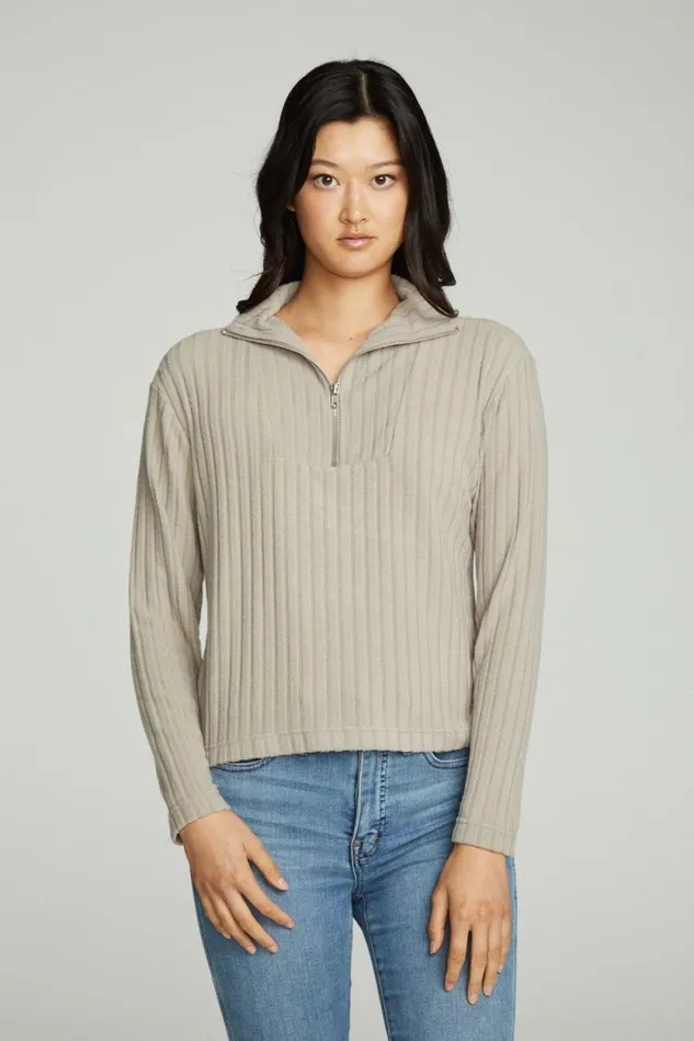 Womens Chaser Brand Tops Zip Up Mock Neck Long Sleeve Pullover